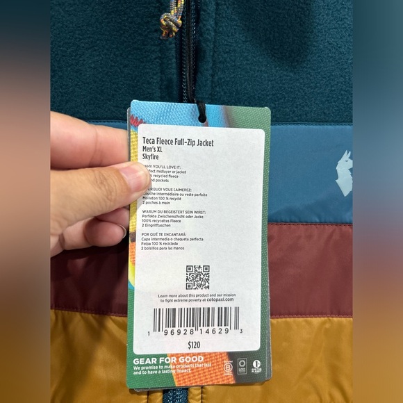 Cotopaxi Men's XL Teca Fleece Full-Zip Jacket Skyfire Blue Stripes Rust NWT - Picture 5 of 8